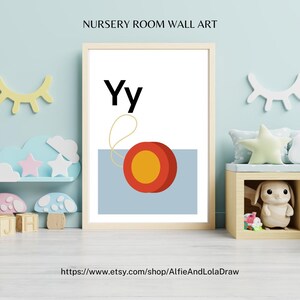 Impresión "Y de Yo-yo" - Arte mural con el alfabeto para guardería / Decoración retro para habitación infantil / Póster educativo de la A a la Z / Regalo para baby shower / Hecho a medida