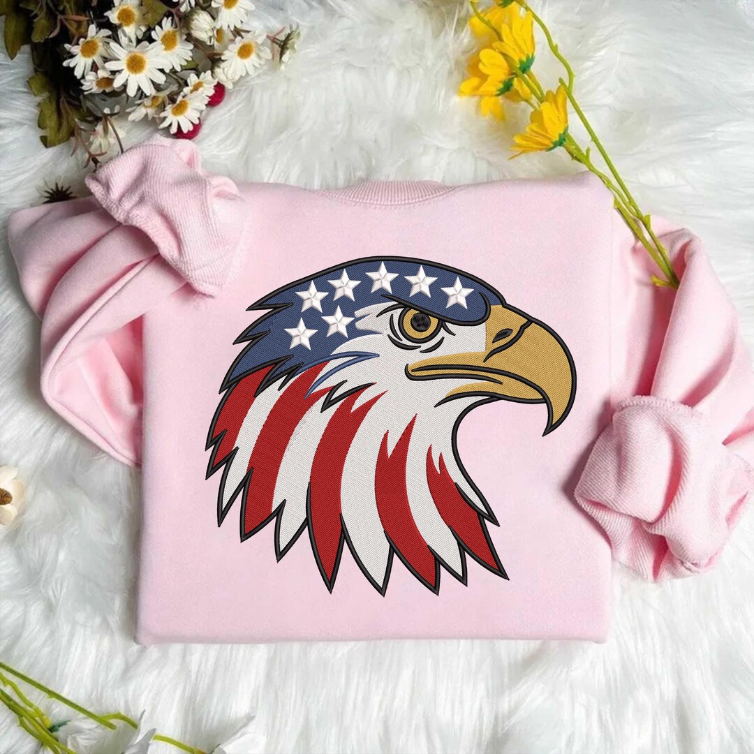 American Bald Eagle Embroidery Design, Patriotic USA Flag Stitch File ...