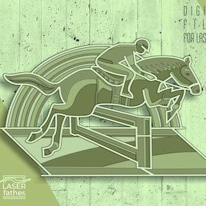 Arquivos SVG em camadas para laser de esportes equestres, arte para equitação, recortes em madeira, modelos Cricut, formatos cdr ai dwg eps para máquinas de corte