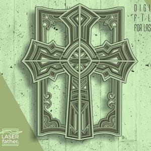 Arquivos SVG de cruz cristã em camadas a laser, recorte CNC, Glowforge, Xtool 3D Craft, design religioso, formatos cdr ai dwg eps para máquina de corte