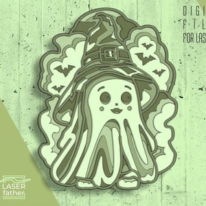 Cute Ghost SVG Layered Laser Files, Halloween Vector, Xtool Projects, CNC Design, Cricut Crafts, cdr ai dwg eps Formats For Cutting Machines