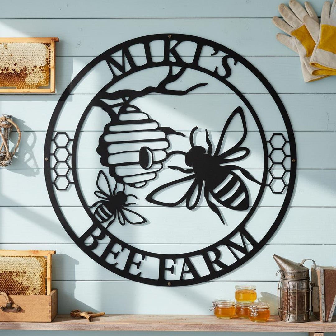 Metal Bee Sign Custom Bee Farm Sign,honey Bee Wall Sign,metal Bee Family Plaque ...