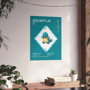 Squirtle Vintage Printable Wall Art, Digital Download, Pokemone Fan Art, Japanese Home Decor, Pokemone Style Art, Printable Anime Poster