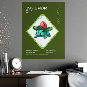 Ivysaur Vintage Printable Wall Art, Digital Download, Pokemone Fan Art, Japanese Home Decor, Pokemone Style Art, Printable Anime Poster