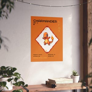 Charmander Vintage Printable Wall Art, Digital Download, Pokemone Fan Art, Japanese Home Decor, Pokemone Style Art, Printable Anime Poster