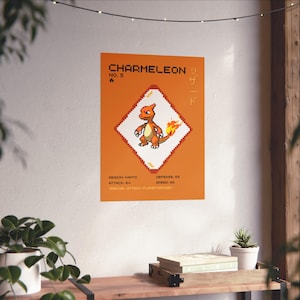 Charmeleon Vintage Printable Wall Art, Digital Download, Pokemone Fan Art, Japanese Home Decor, Pokemone Style Art, Printable Anime Poster