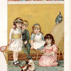 Children and Kittens Vintage Nursery Print Wall Art Instant Download