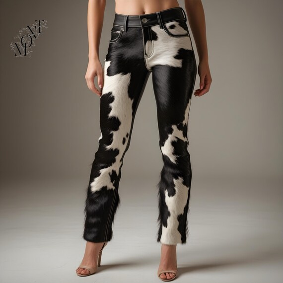 Handmade Cowhide Leather Flared Pants: Western Hair-on Hide