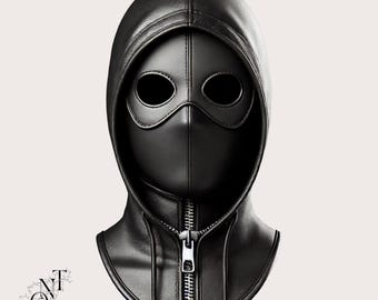 Handgefertigte schwarze Leder Vollkopfmaske: Gothic Cosplay Haube