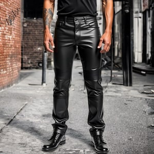 Handmade Black Leather Biker Pants - Custom Fit Slim Trousers