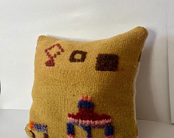 Vintage handgefertigtes Berber-Kissen - farbenfroher marokkanischer Kissenbezug (40,5 x 40 cm)