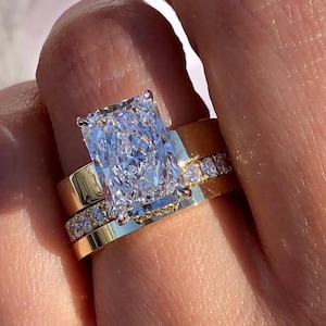 3CT Radiant Cut Moissanite Engagement Ring Set Bridal Ring Set Diamond Wedding Band Promise Ring Anniversary Gift For Her, Solitaire Rings
