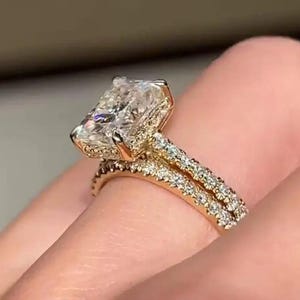 3CT Radiant Cut Moissanite Engagement Bridal Set 14k Yellow Gold Wedding Ring Set Anniversary Ring And Band Bridal Set For Her Matching Ring