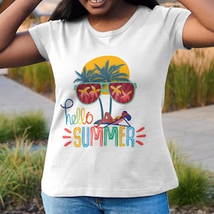 Hello Summer SVG PNG PDF | Palm Tree Beach Clipart | Summer T-Shirt Design | Sublimation Digital Download | Cricut Cut File Zip