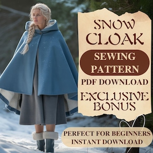 Medieval Hooded Cape Sewing Pattern Gothic Fantasy Short Cloak Pattern Halloween Renaissance Cloak  Cosplay Sewing Pattern PDF For Beginner