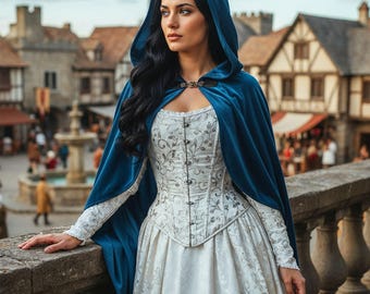 Fantasy Hooded Cloak Adult Medieval Renaissance Short Cape with Hood Fantasy Fair Witch Cloak Festival Gothic Halloween Costume Women Men