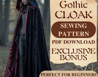 Gotische mantel met capuchon naaien naaipatroon middeleeuwse fantasie lange cape patroon Halloween renaissance mantel cosplay naaipatroon pdf beginner
