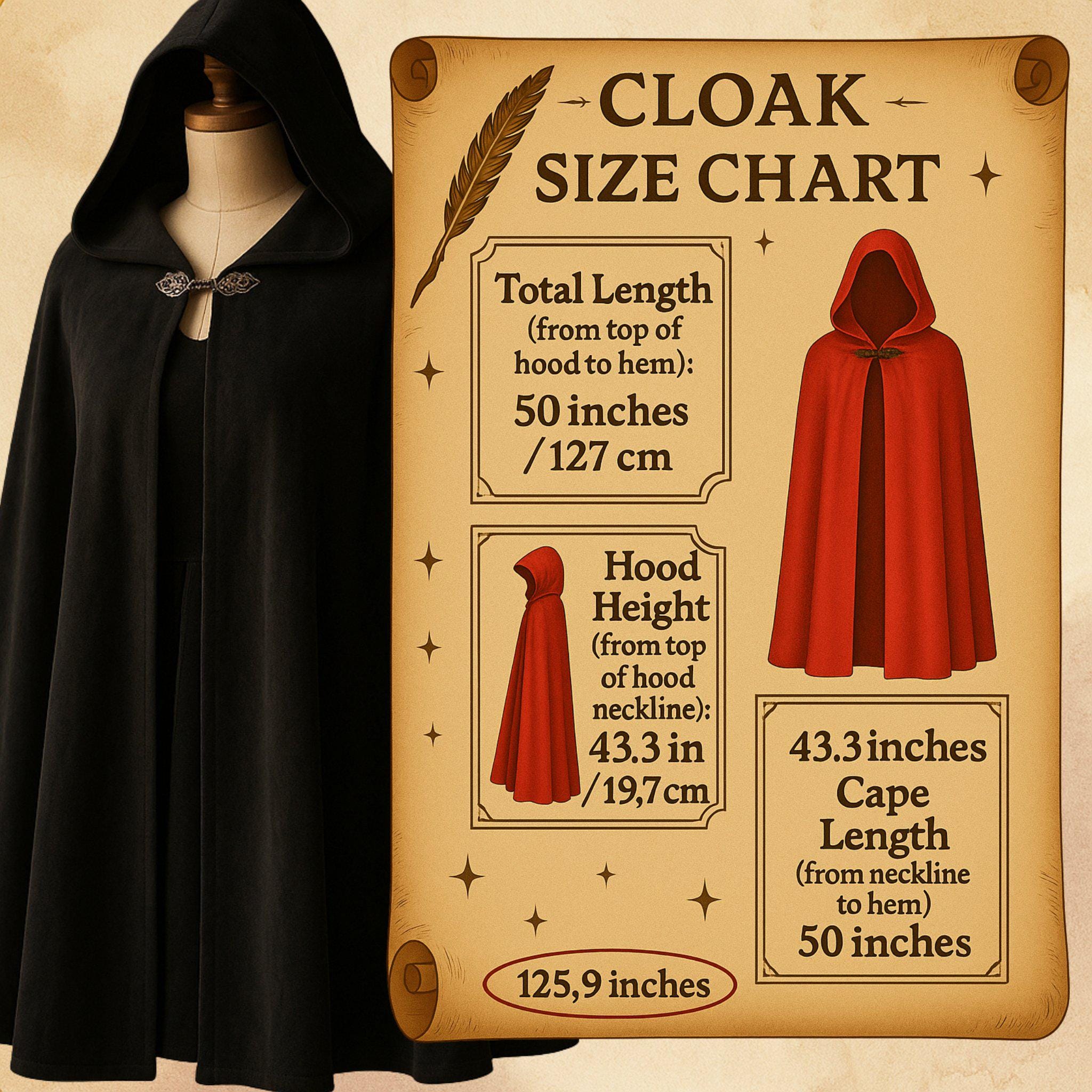 Medieval Hooded Cloak for Adult Renaissance Short Cape Gothic Medieval ...