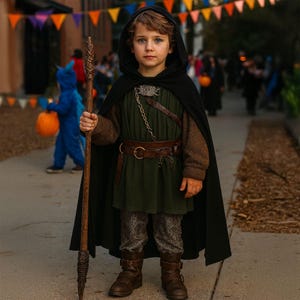 Hooded Cloak For Kids Wizard Medieval Short Cape Fantasy Renaissance Fair Witch Hooded Cape Festival Gothic Halloween Costume For Girls Boys