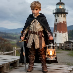 Wizard Elven Hooded Cloak For Kids Renaissance Short Cape Fantasy Fair Witch Hooded Cape Festiva Gothic Halloween Costume for Girls Boy Gift