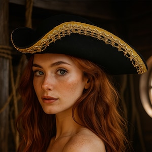 Black Tricorn Pirate Hat Revolutionary War Costume Themed Parties Authentic Colonial Tricorn Pirate Hat Historical Halloween Costume Adults