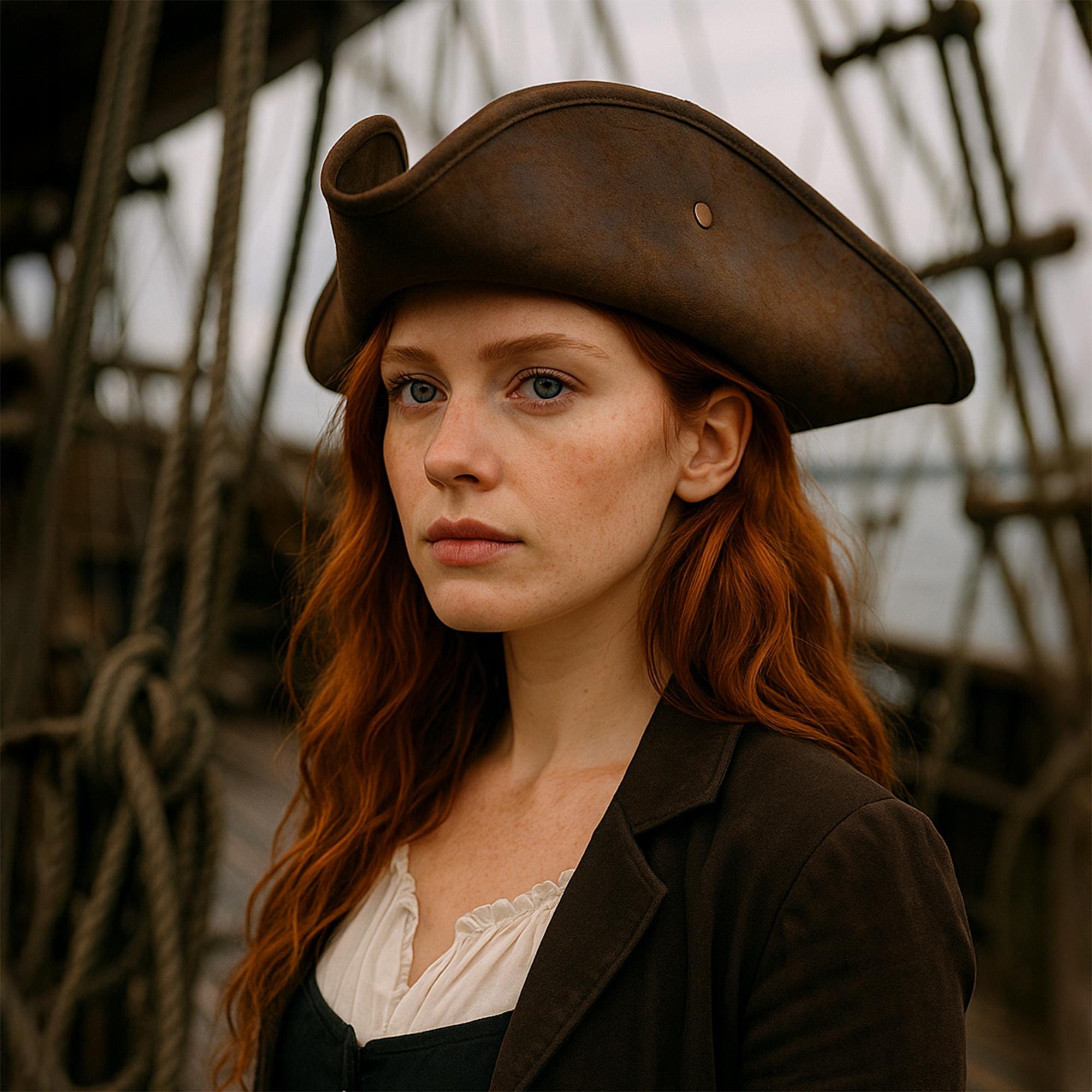 Classic Brown Colonial Pirate Tricorn Hat Revolutionary War Costume ...