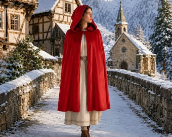 Medieval Hooded Cloak, Renaissance Cape, Wizard Witch Druid Ranger Halloween Cosplay Costume Men Women