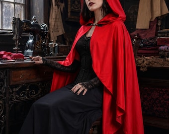 Medieval Fantasy Hooded Cape, Renaissance Cloak with Hood Wizard Witch Halloween Costume Women Men