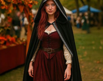 Medieval Hooded Cloak for Adult Renaissance Costume Hooded Cape Gothic Hooded Cloak Fair Witch Cloak Festival Costume Halloween Men Women