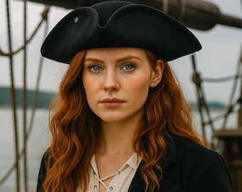 Classic Black Tricorn Pirate Hat Revolutionary War Costume Themed Parties Authentic Colonial Tricorn Pirate Hat Historical Halloween Costume
