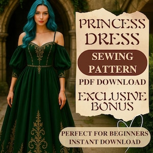 Floral Princess Dress Sewing Pattern Victorian Floral Maxi Dress Historical Medieval Fantasy Renaissance Dress Sewing Pattern PDF Beginner