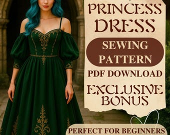 Bloemenprinsesjurk naaipatroon Victoriaanse bloemen maxi-jurk historische middeleeuwse fantasie Renaissance jurk naaipatroon pdf-beginner