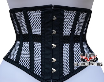 Black Mesh Underbust Corset, Steel Boned Waist Trainer, Gothic Waist Cincher, Breathable Corset for Women, Multiple Colors