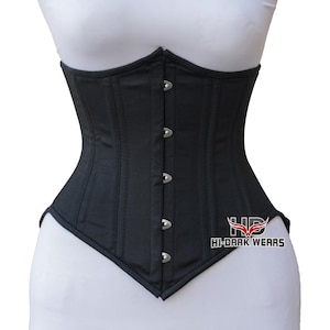 Underbust Black Cotton Waist Trainer Corset | Double Steel Boned | Handmade Curvy Corset for Gothic, Steampunk, Cosplay & Shaping