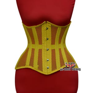 Underbust Yellow Mesh Corset | Double Steel Boned Waist Trainer | Handmade Women’s Shaping Corset | Gothic Waist Cincher | HI-DARK WEARS