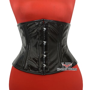 Handmade Black & Red PVC Underbust Corset: Double Steel Boned Gothic Waist Trainer