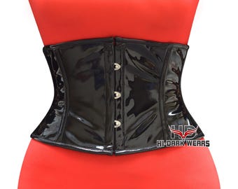 Zwart pvc-corset met onderborst: gotische taillesneaker met stalen baleinen