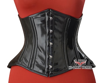 Black PVC Underbust Corset: Steel Boned Gothic Waist Trainer
