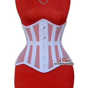 Underbust White Cotton Mesh Corset – Double Steel Boned Waist Trainer | Handmade Gothic Waist Cincher for Women | HI-DARK WEARS