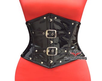 Black PVC Underbust Corset: Gothic Steampunk Waist Trainer