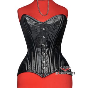 Corset overbust en PVC noir et rouge | Baskets faites main avec double baleines en acier | Corset en vinyle grande taille 3XS-9XL par Hi-Dark Wears