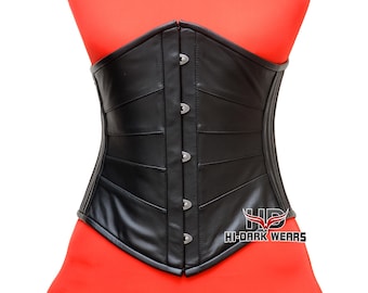 Black Leather Underbust Corset: Steel Boned Gothic Waist Trainer