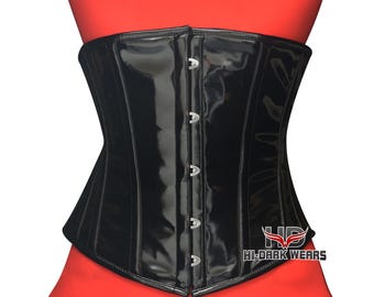 Black PVC Underbust Corset: Steel Boned Gothic Waist Trainer