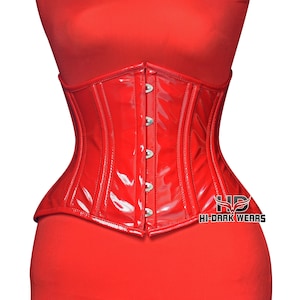 Red PVC Underbust Corset: Steel Boned Gothic Waist Trainer