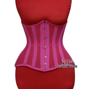 Underbust Hot Pink Mesh Corset | Double Steel Boned Waist Trainer | Gothic Cincher | Handmade Women’s Shaping Corset | HI-DARK WEARS