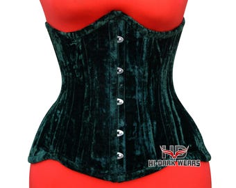 Green Velvet Underbust Corset: Double Steel Boned Renaissance Waist Trainer