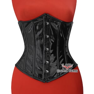 Underbust Black PVC Corset: Steel Boned Waist Trainer, Gothic Bustier
