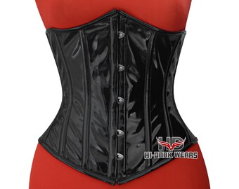 Underbust Black PVC Corset: Steel Boned Waist Trainer, Gothic Bustier