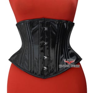 Handmade Black PVC Underbust Corset: Gothic Double Steel Boning Waist Trainer