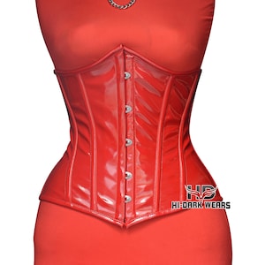 Black & Red PVC Underbust Corset: Steel Boned Gothic Waist Trainer